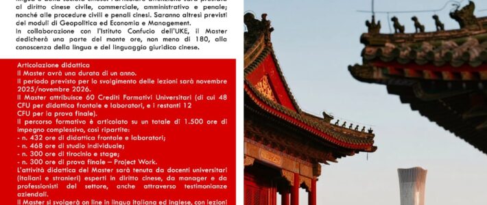 Master Universitario di II livello “Chinese Law, Legal Language and System”